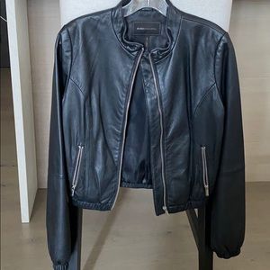 BCBG MAXAZRIA LEATHER BOMBER JACKET